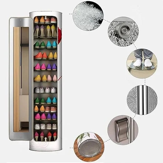 Large-capacity multi-layer rotating disinfection shoe cabinet [with mirror + deodorizer]