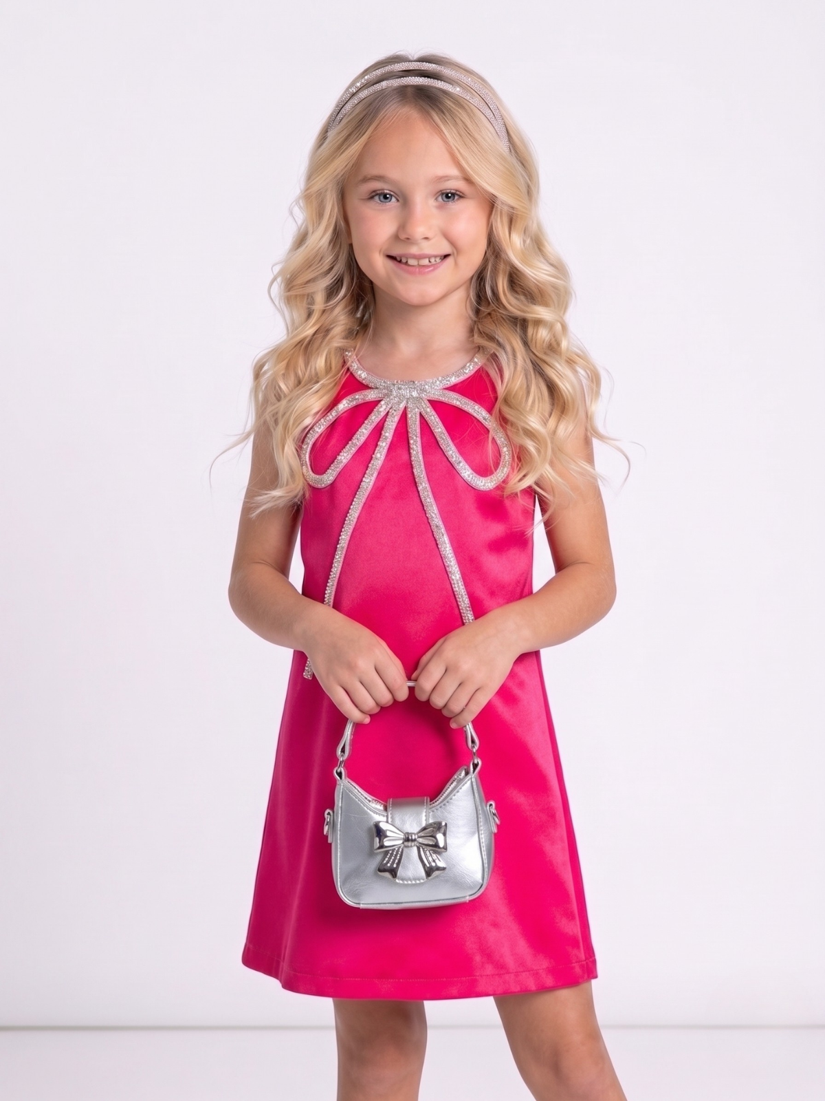 Fuchsia Flora Crystal-Bow Party Dress