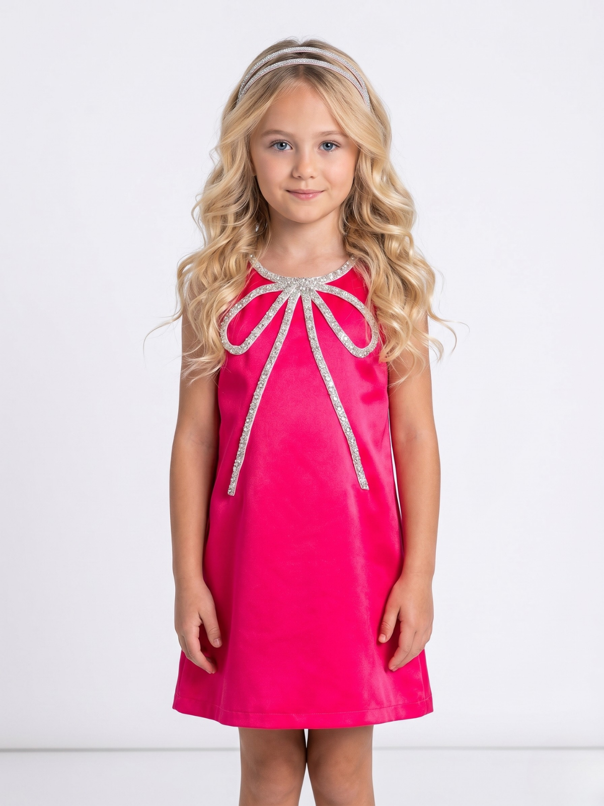 Fuchsia Flora Crystal-Bow Party Dress