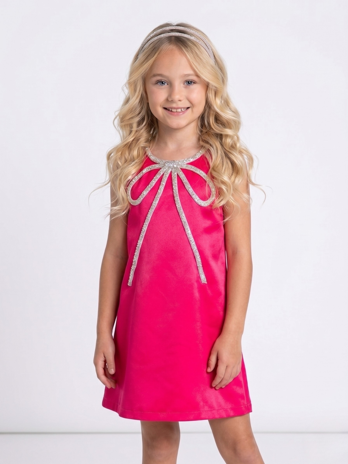 Fuchsia Flora Crystal-Bow Party Dress