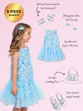 Aqua Mermaid Sequin Tulle Dress Complete Look 5-Piece Set