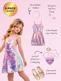 Iridescent Sparkle Sequin Tank Dress Complete Look 5-Piece Set
