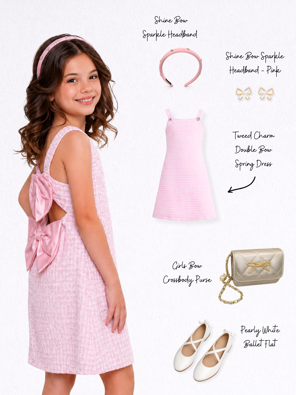 Girls Graduation Double Bow Dress Complete Look 5-Piece Set