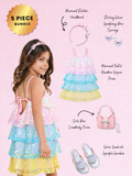 Pastel Rainbow Sequin Dress Complete Look 5-Piece Set