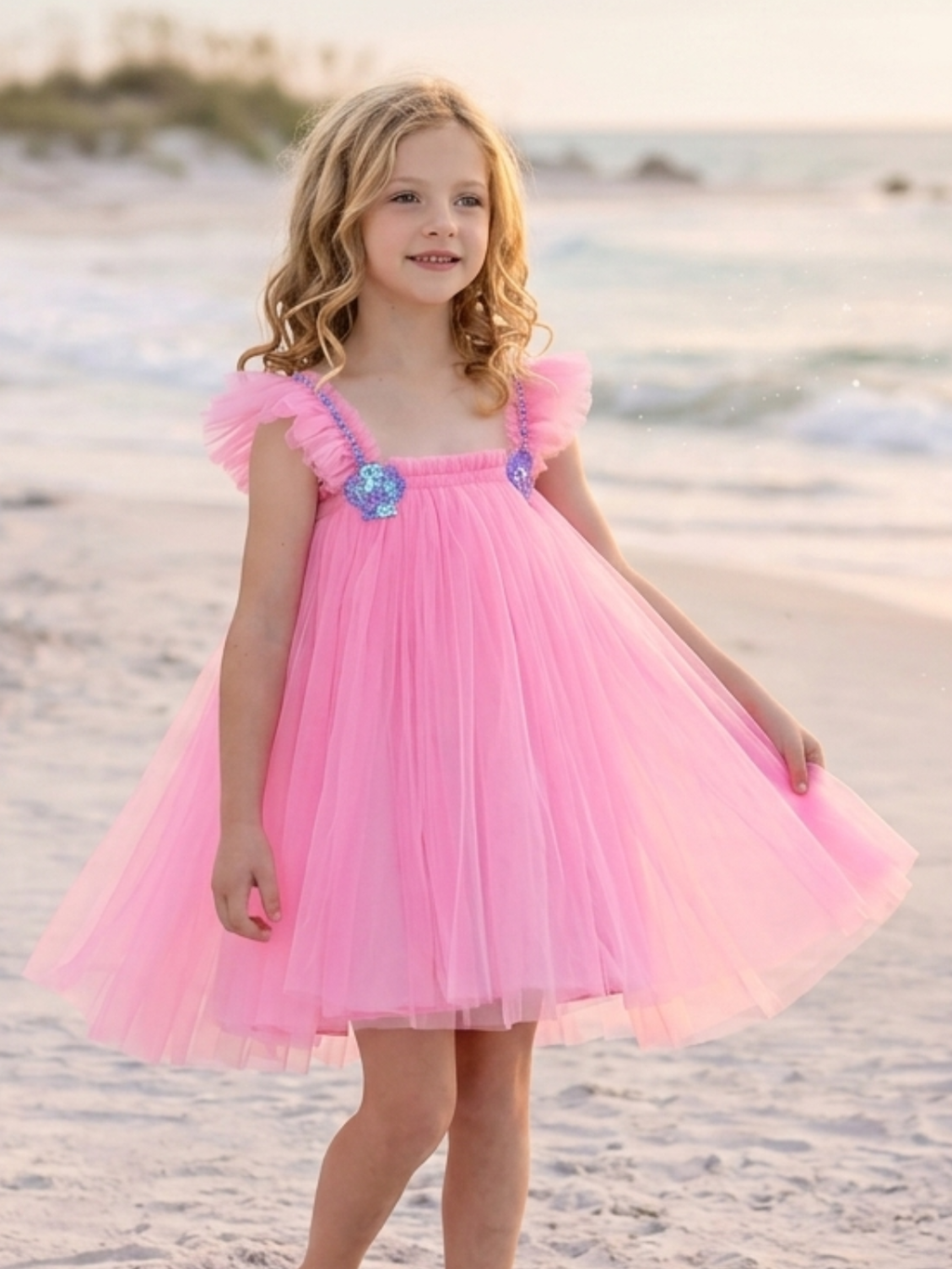 Seaside Pink Sequin Shell Party Dress