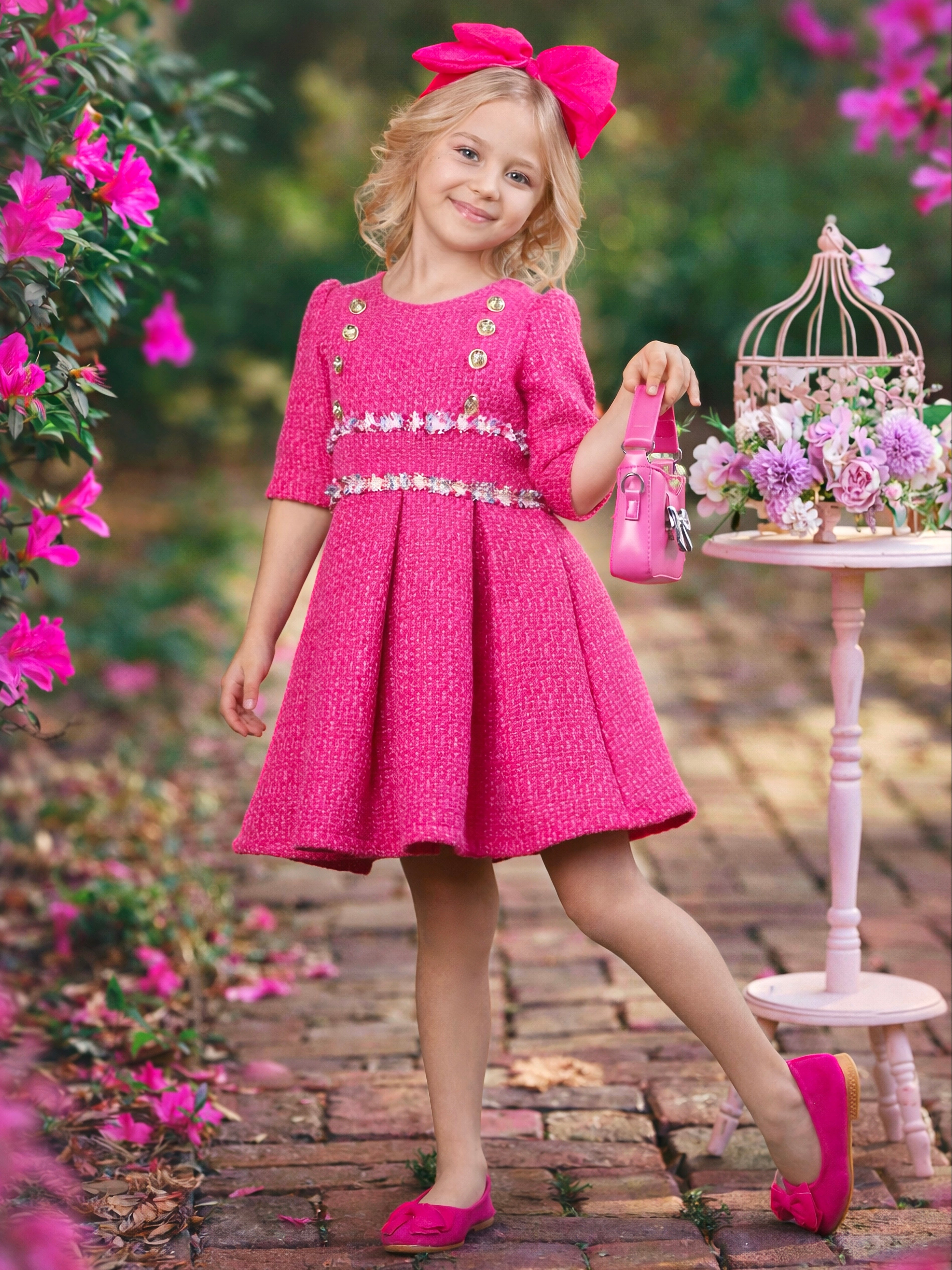 Petal Pink Tweed Spring Party Dress