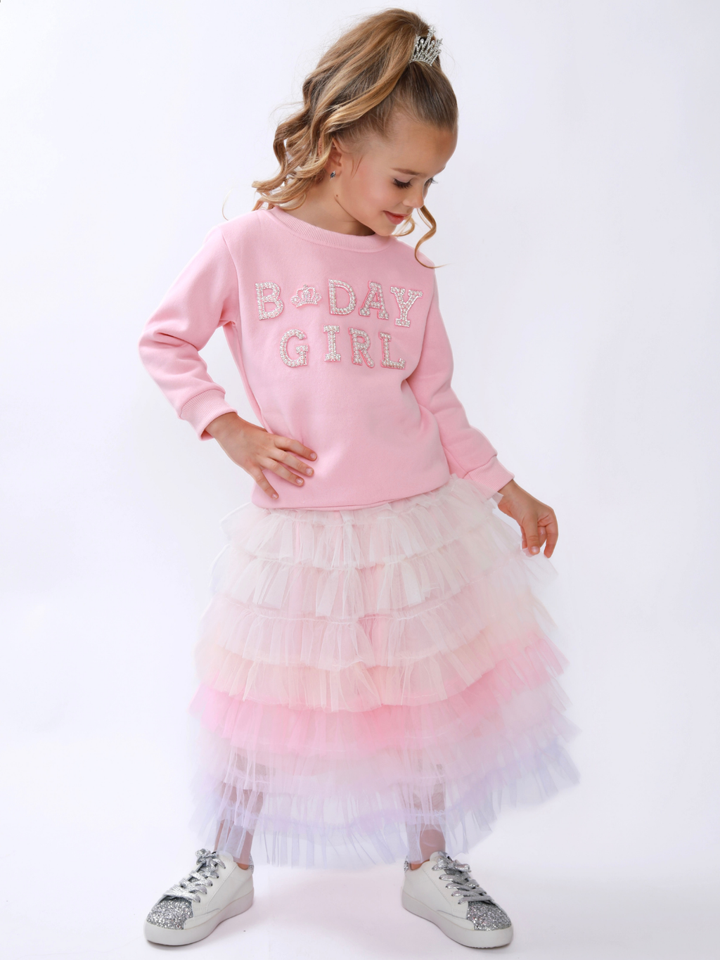 Birthday Girl Princess Pearl Embellished Sweatshirt