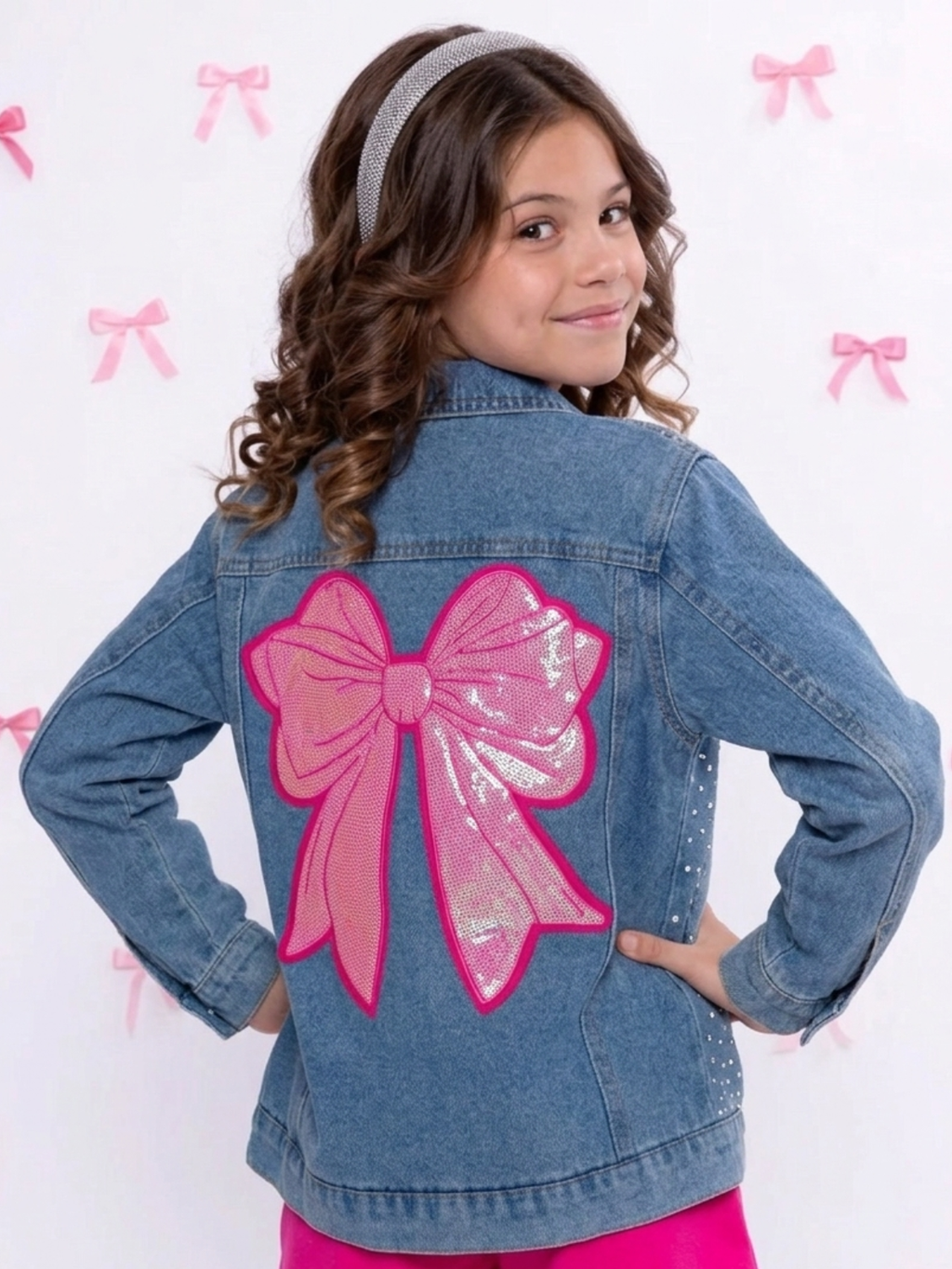Ellaria Sequin Bow Denim Jacket