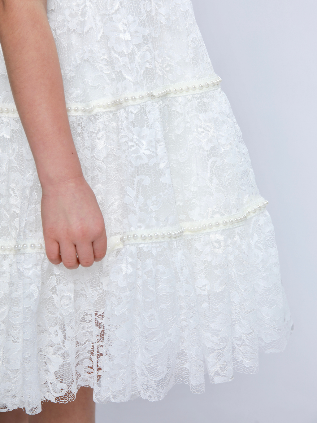 Sweet Lace Pearl & Bow Tiered Dress