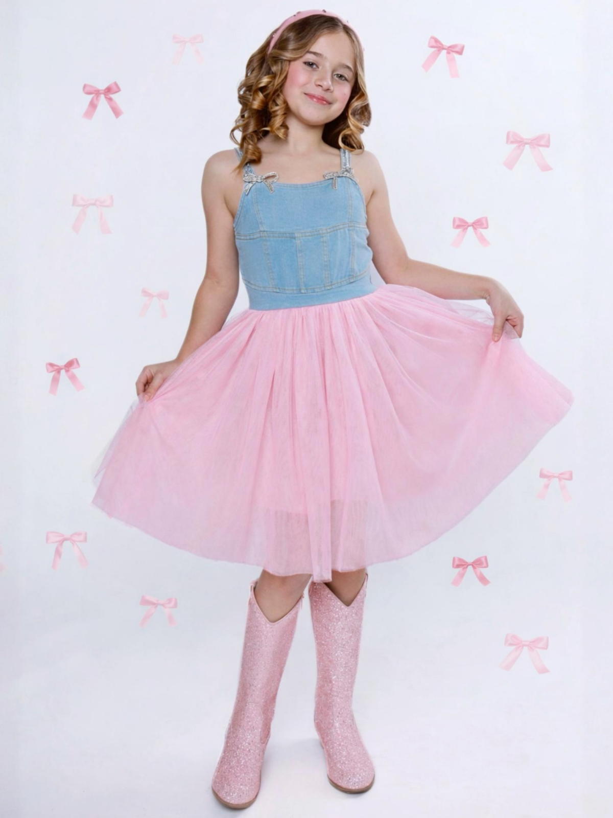Sparkle Denim Bow Tulle Dress