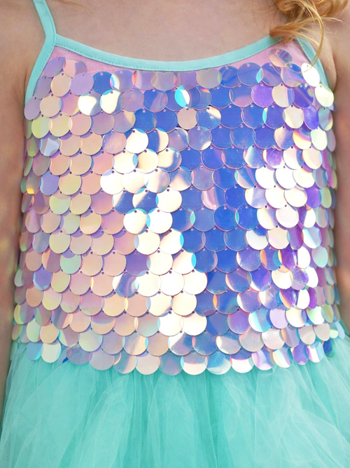 Iridescent Aqua Mermaid Sequin Party Dress