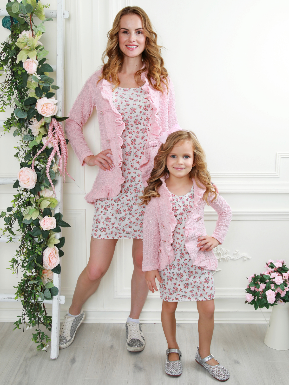 Mommy and Me Classy Duo Pink Blazer Ruffle Cardigan
