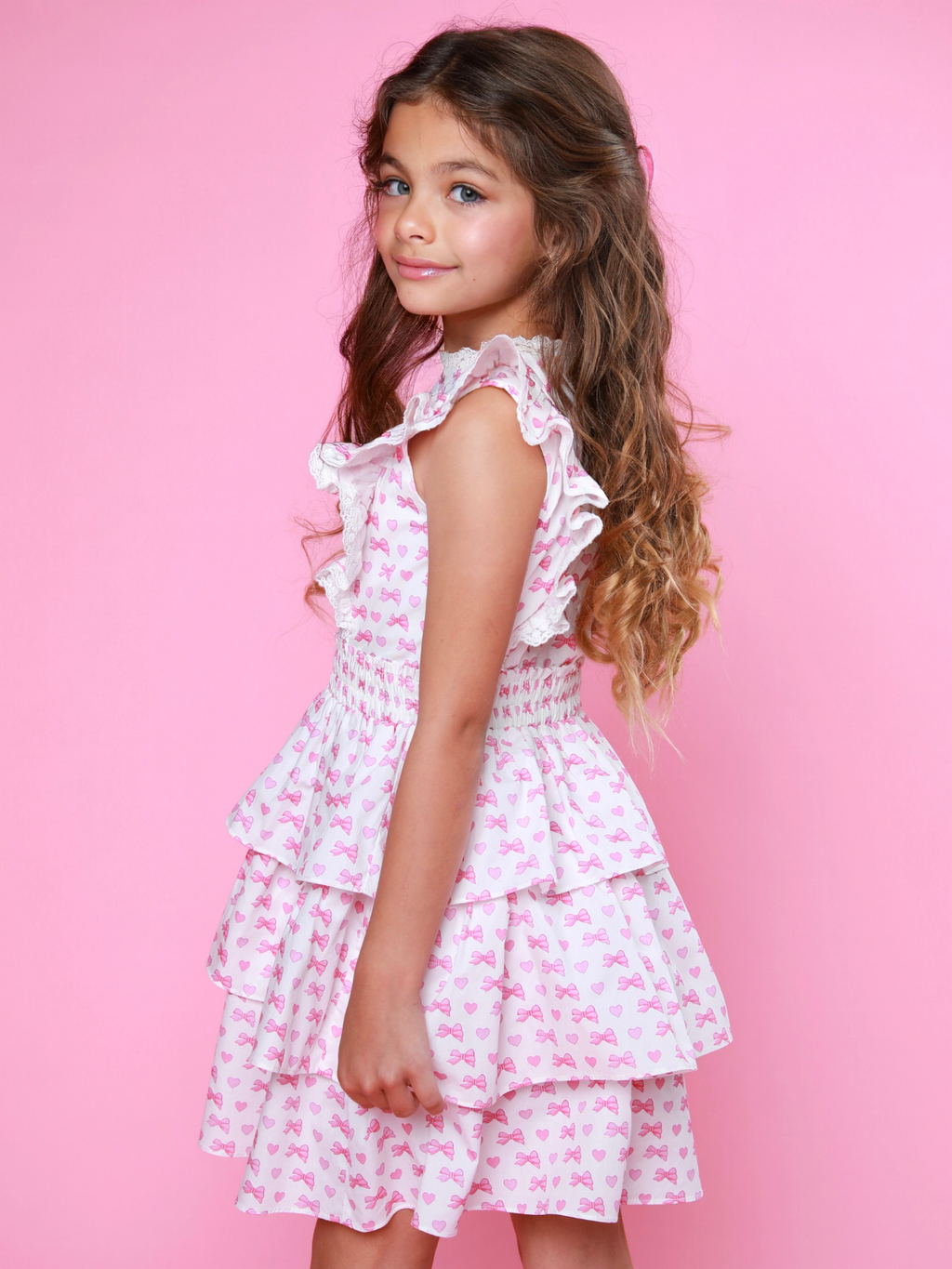 Girly Bow Smocked Ruffle Tiered Dress