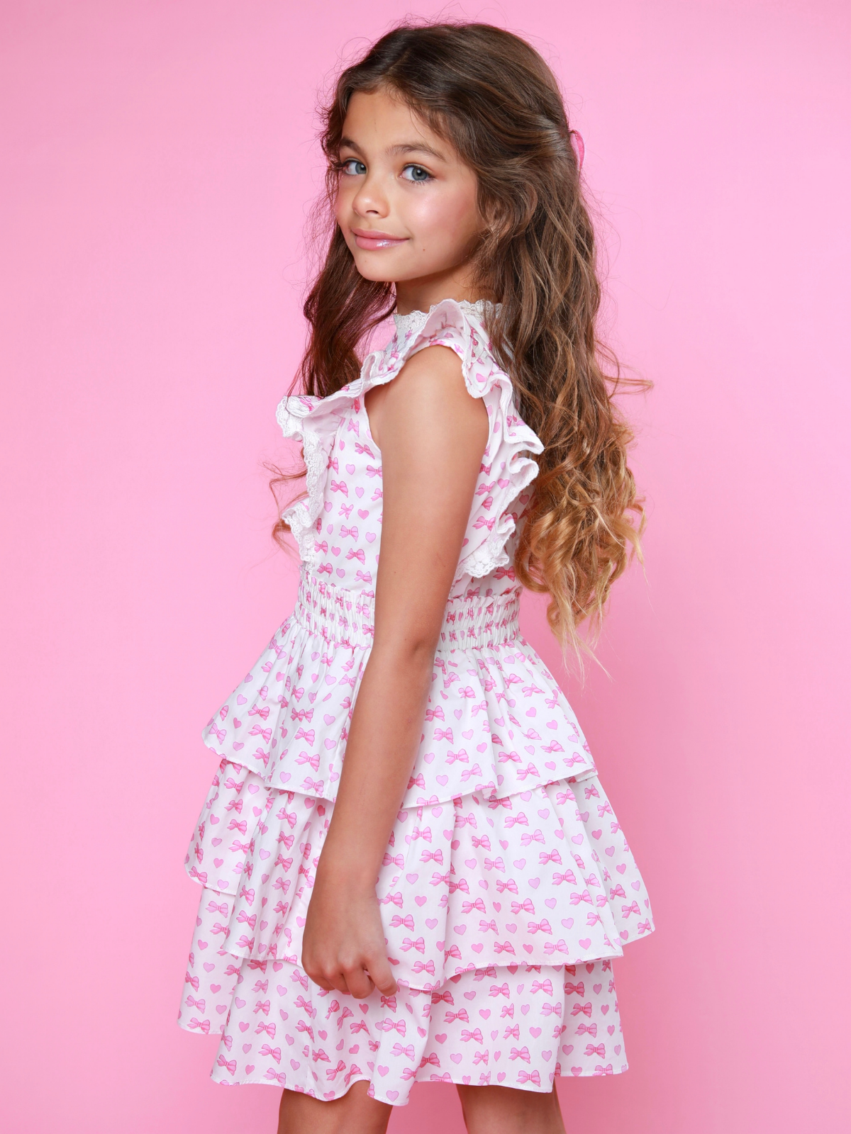 Girly Bow Smocked Ruffle Tiered Dress