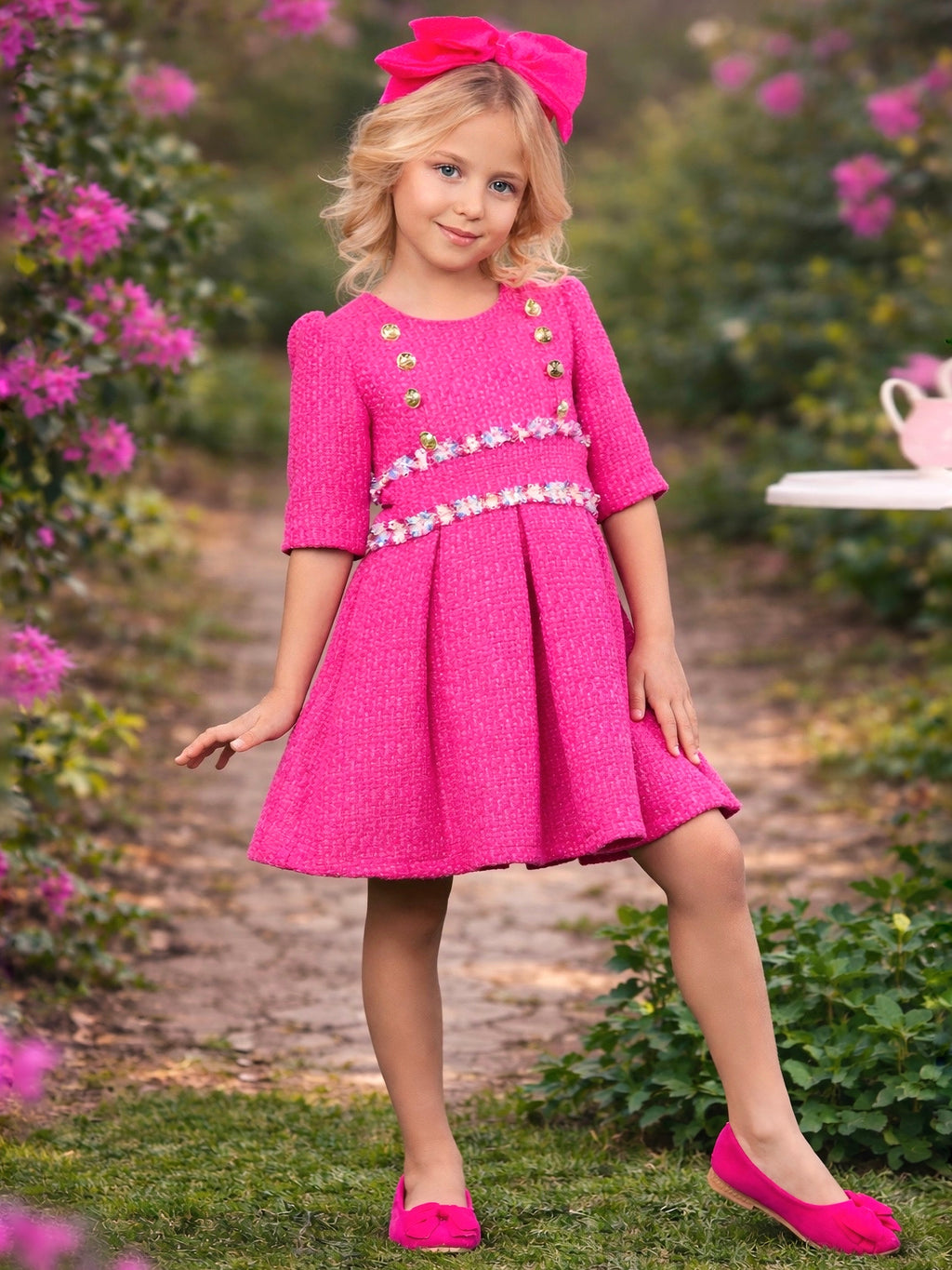 Petal Pink Tweed Spring Party Dress