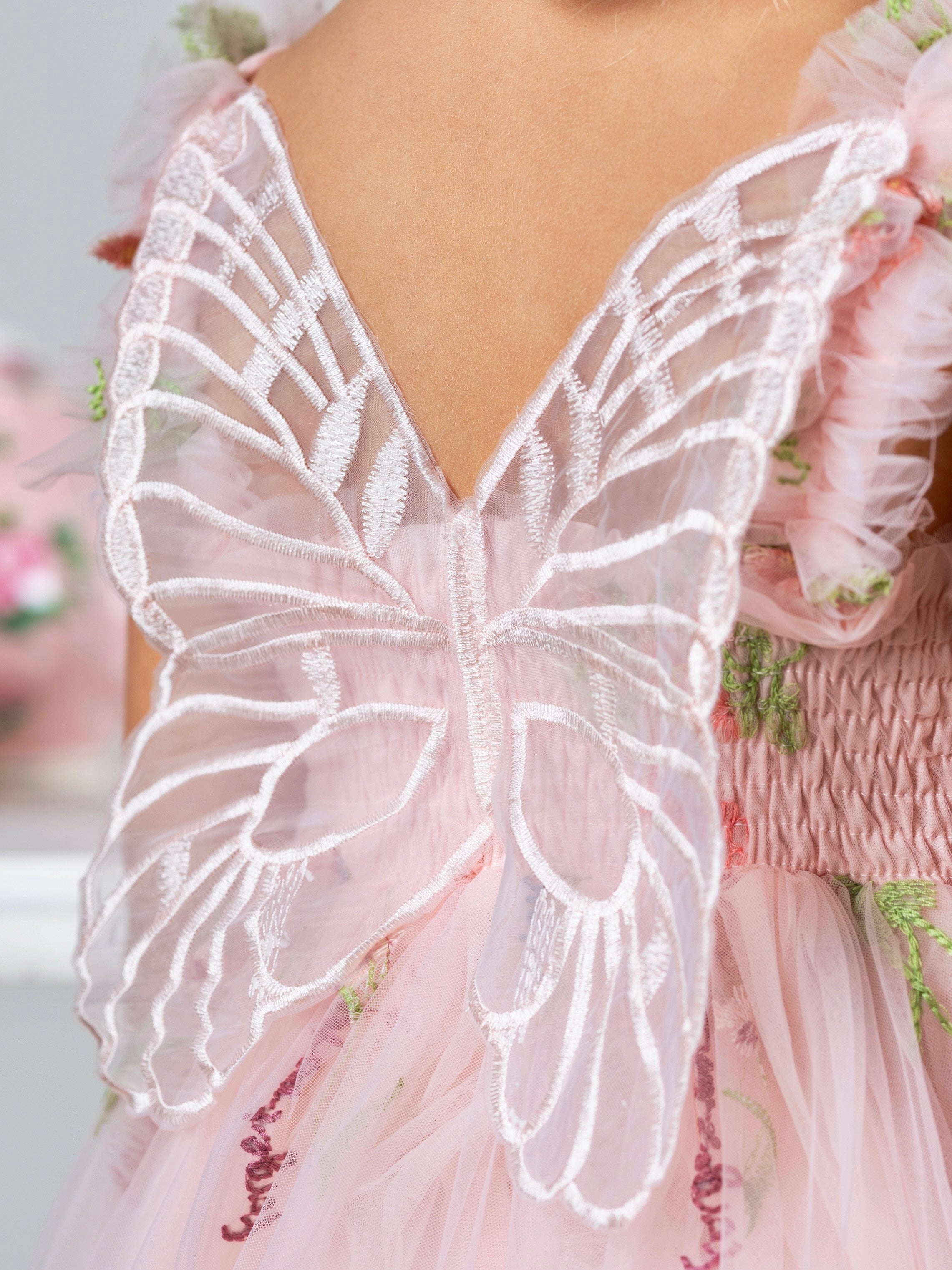 Butterfly Garden Embroidered Tulle Party Dress