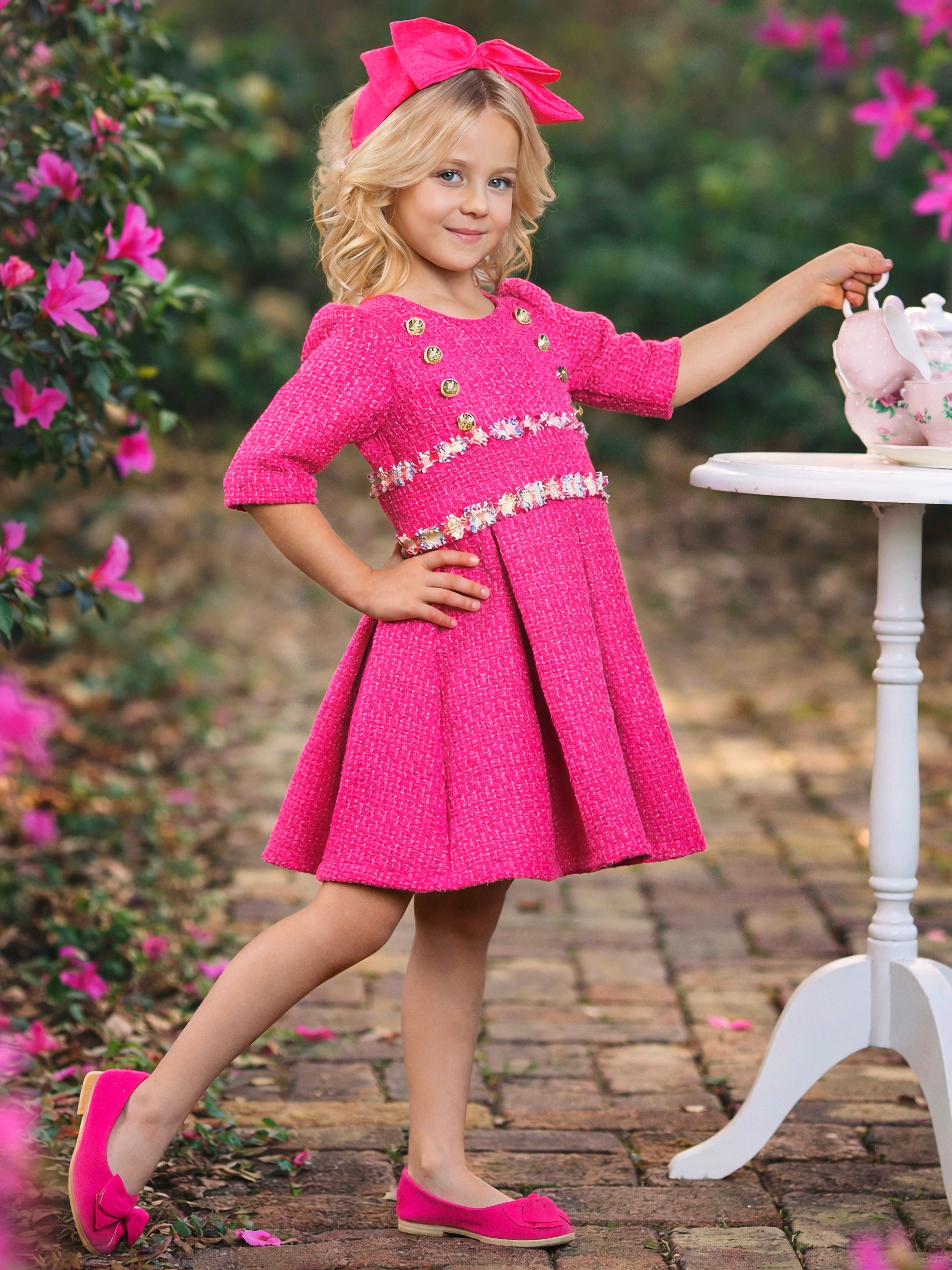 Petal Pink Tweed Spring Party Dress
