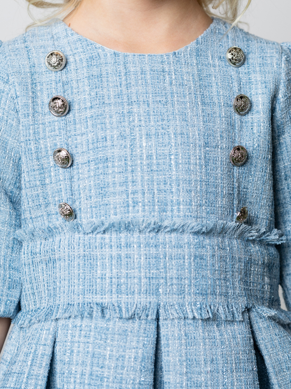 Bluebell Pearl Button Tweed Party Dress