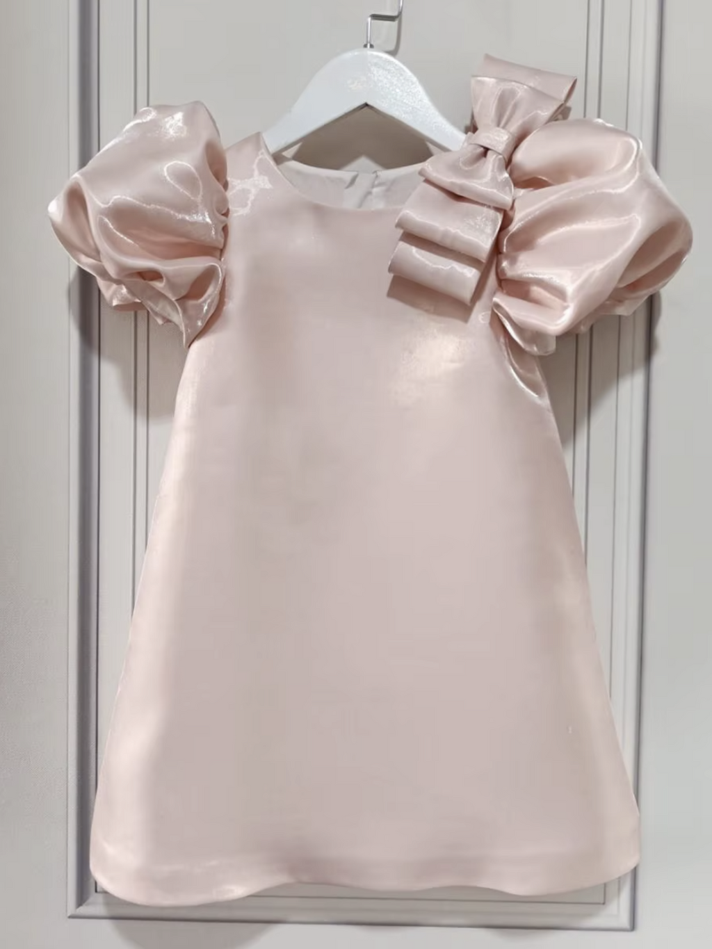 Blush Bow Puff Sleeve Dress