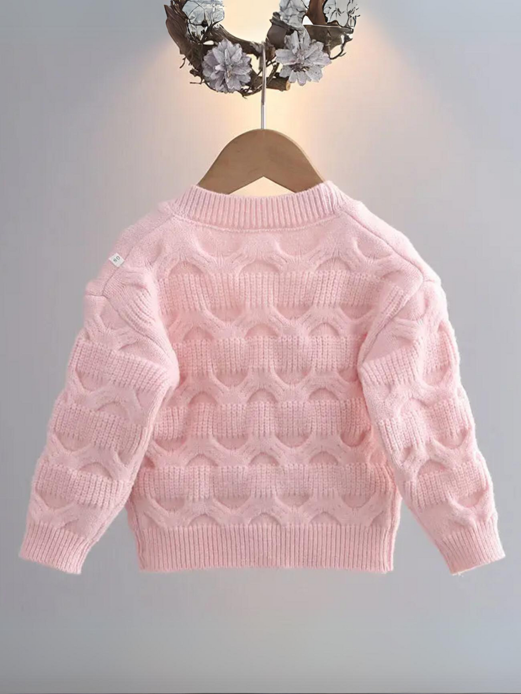 Girls Floral Button-Up Cardigan with Adorable 3D Flower Details and Heart-Shaped Buttons