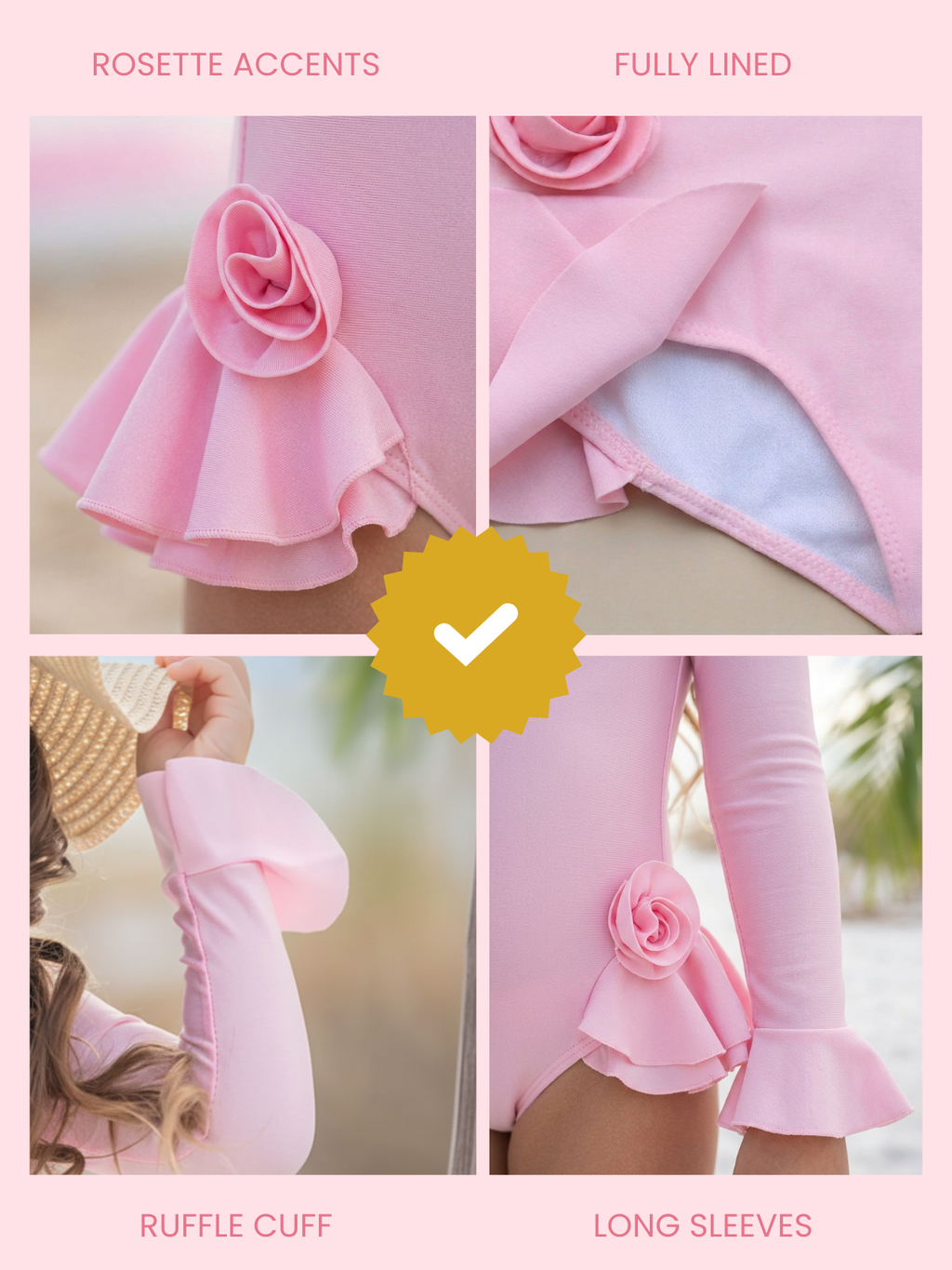 Rose Petal Rash Guard One-Piece Swimsuit