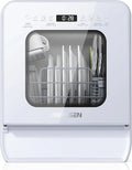 Desktop dishwasher set, double-layer shelf design, portable dishwasher, built-in 5-liter water tank, 3 spray arms, 12-hour delay start, no need to connect power supply, white model