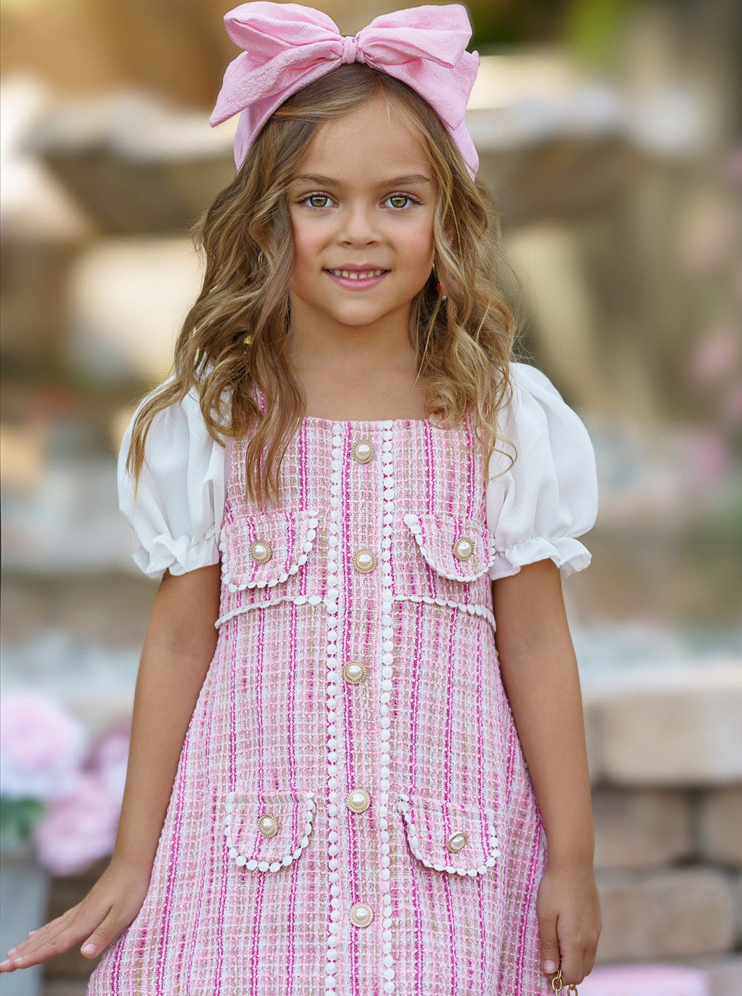 Pink Plaid Pearl Dress