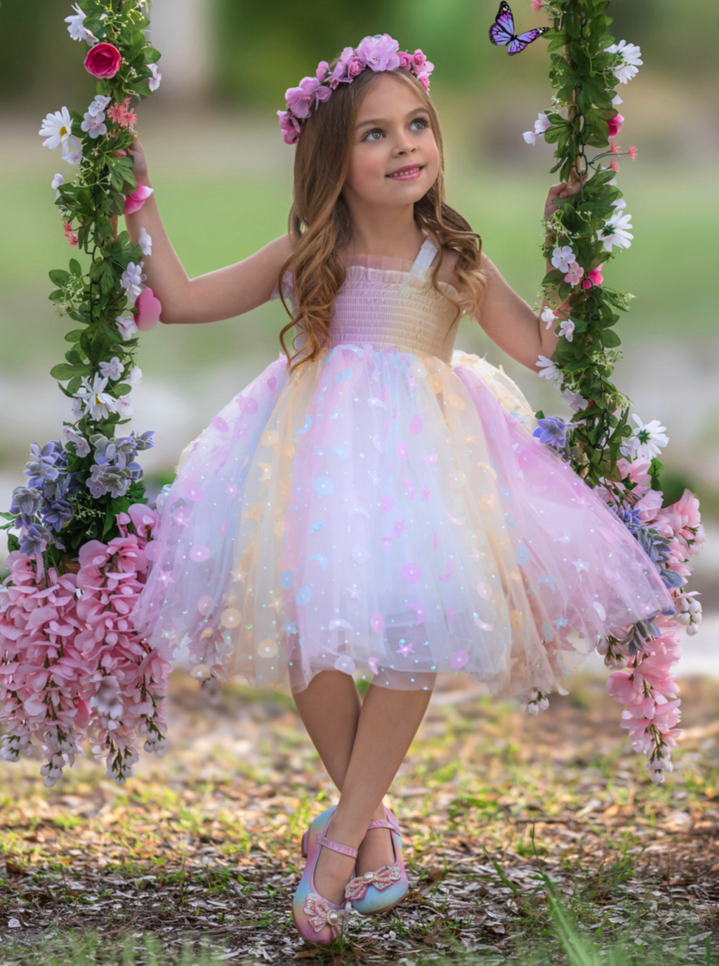 Queen Rainbow Butterfly Smocked Dress
