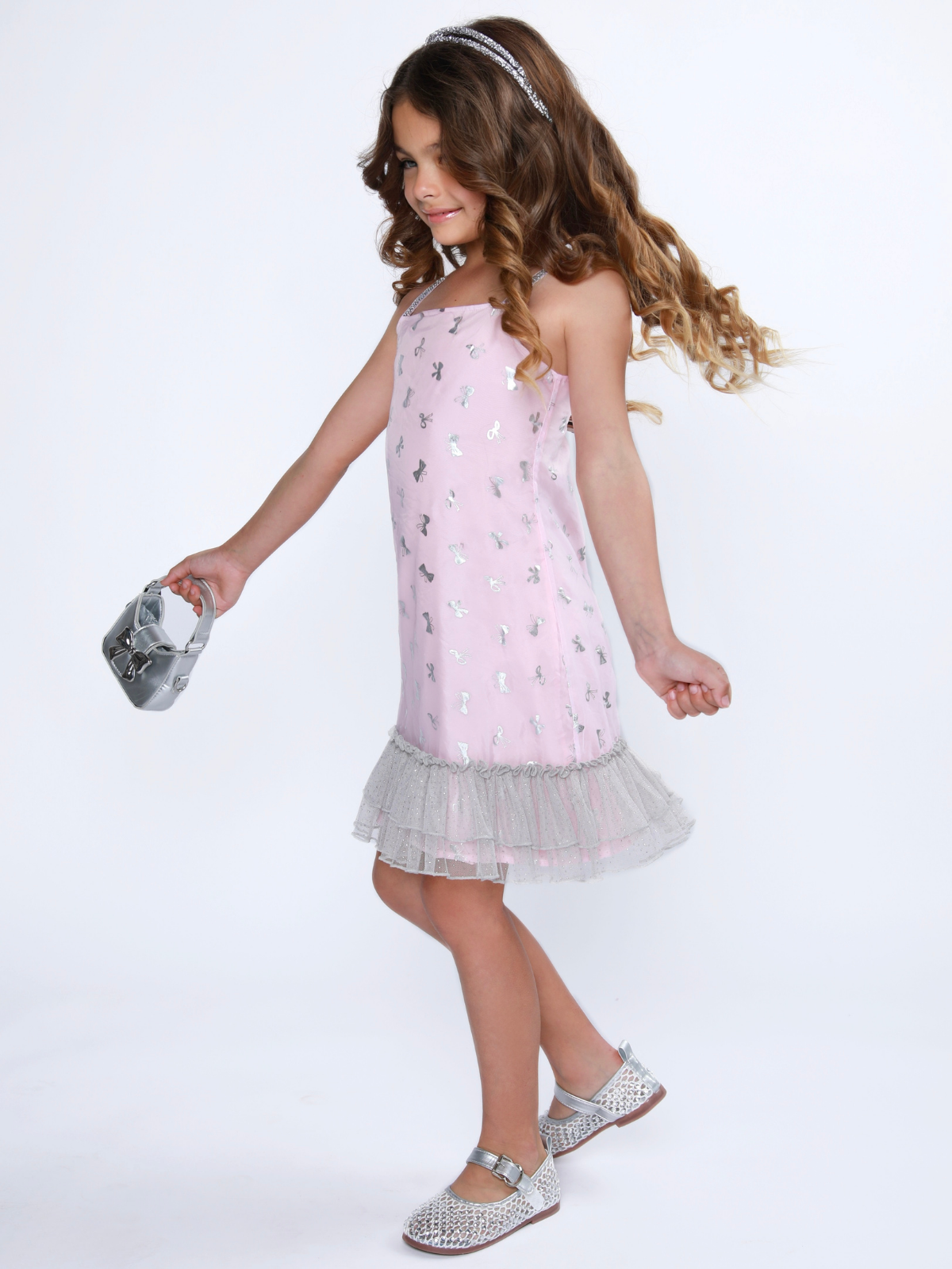 Dreamy Bow Foil Tulle Hem Dress