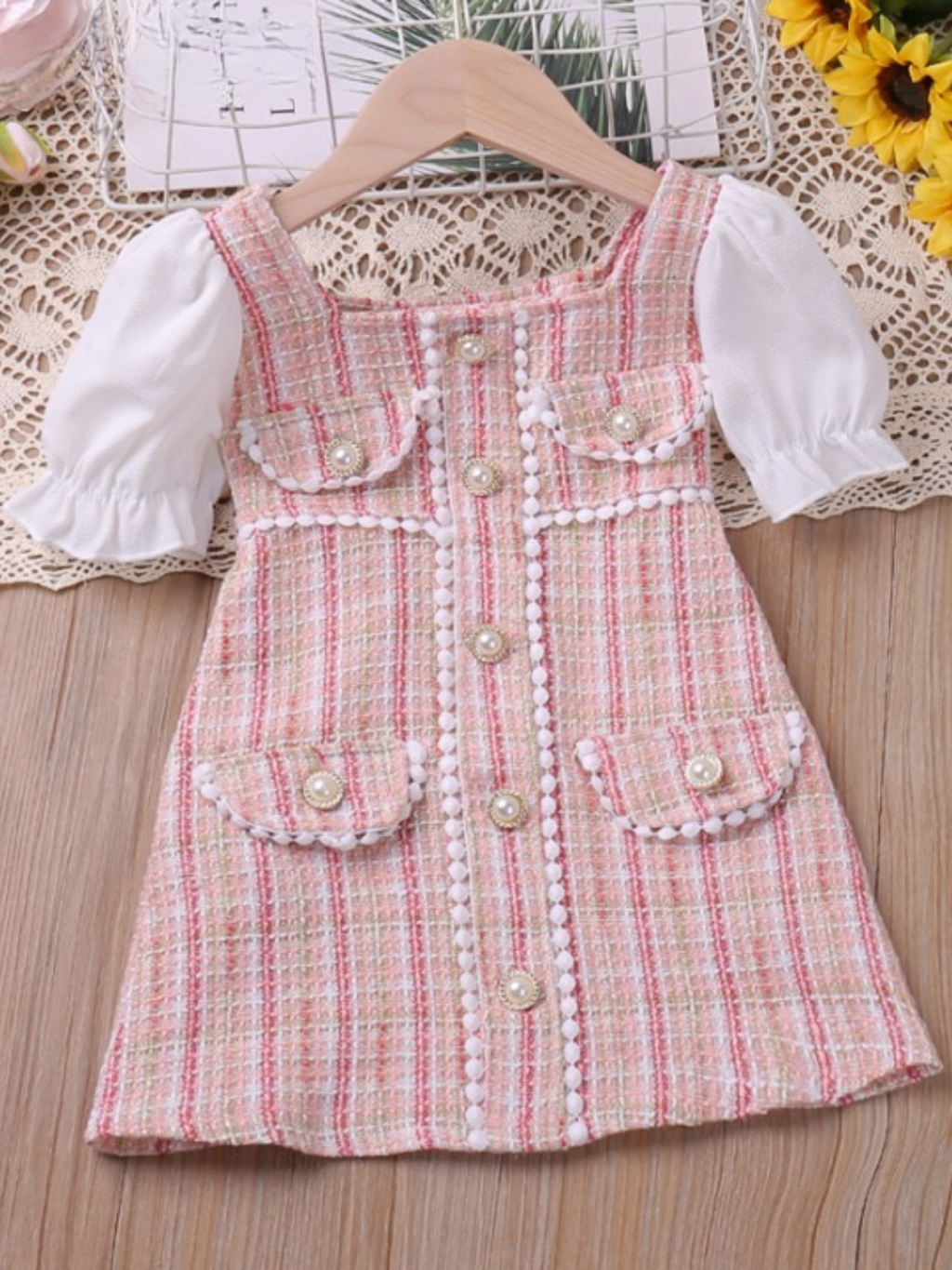 Pink Plaid Pearl Dress