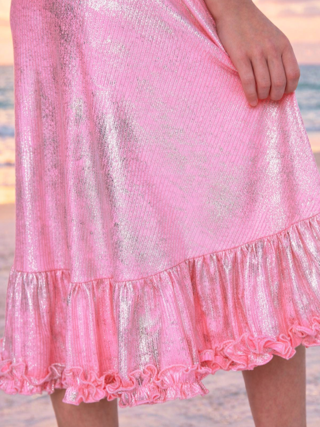 Shimmering Pink Ruffle Hi-Lo Dress