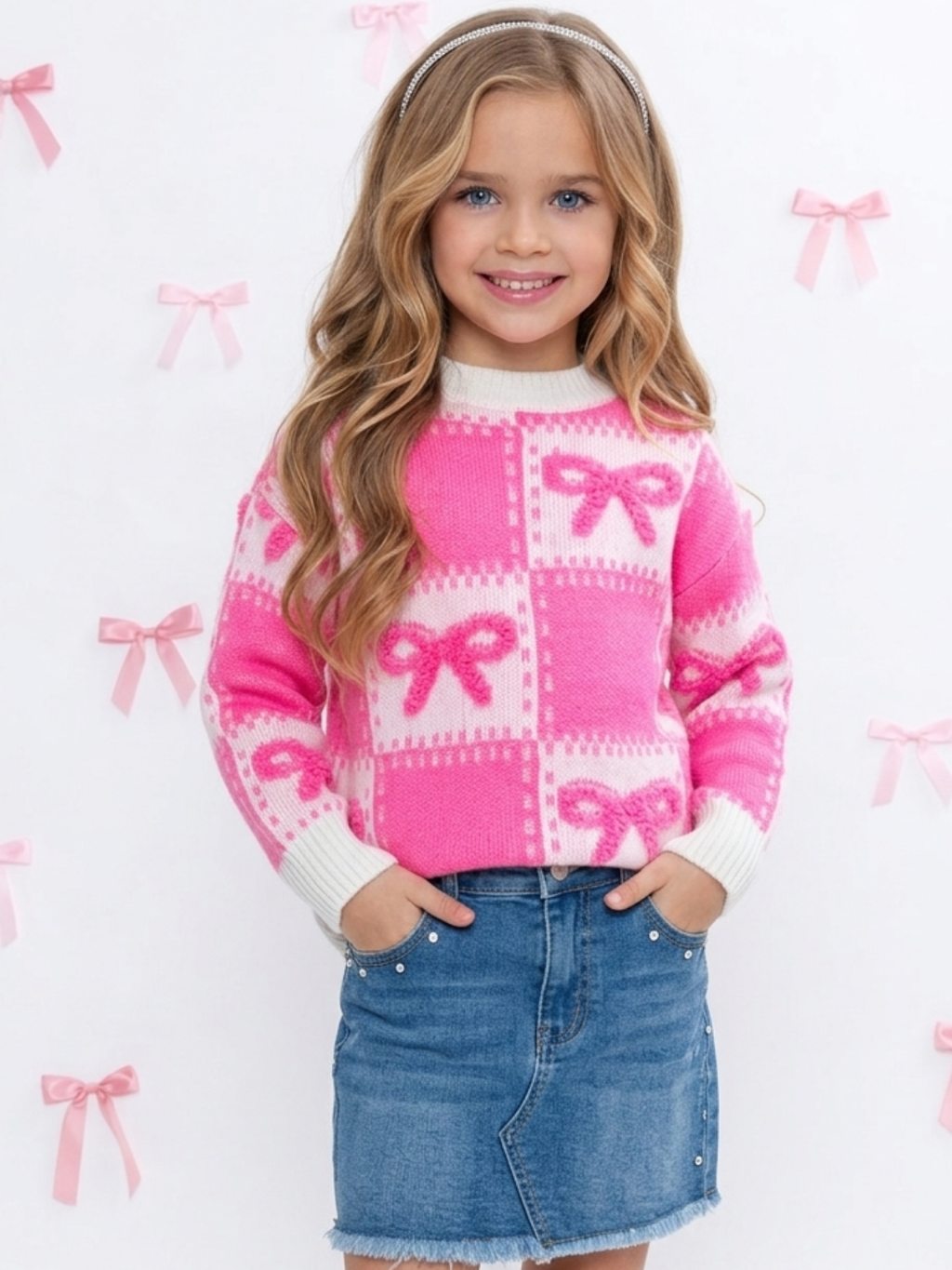 Coquette Pink Chenille Bows Sweater