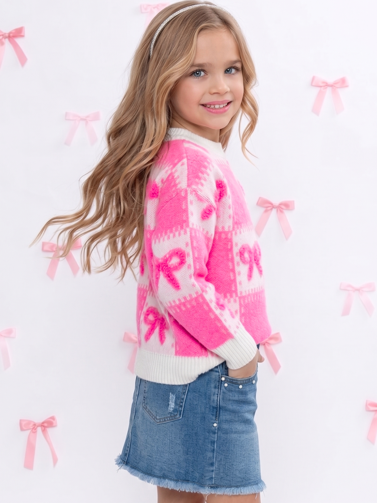 Coquette Pink Chenille Bows Sweater