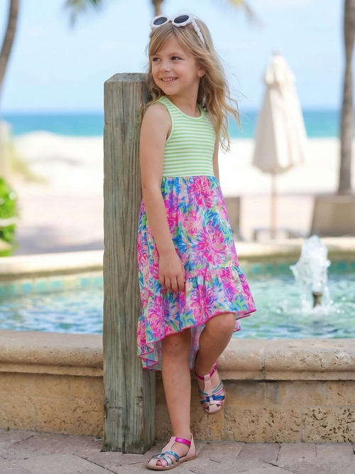 Tropical Bloom Sleeveless Hi-Lo Dress