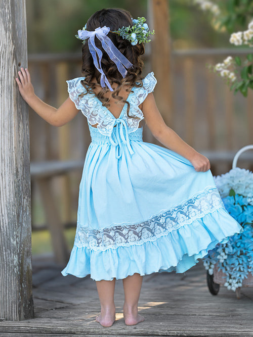 Baby Blue Spring Chic Lace Maxi Dress