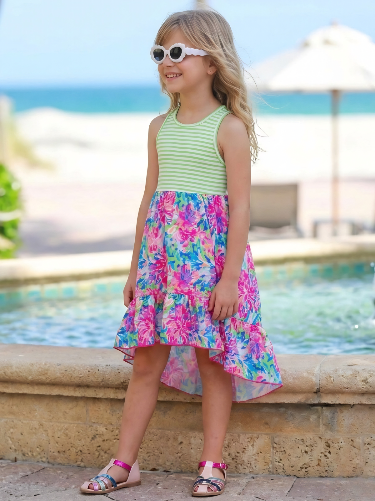 Tropical Bloom Sleeveless Hi-Lo Dress