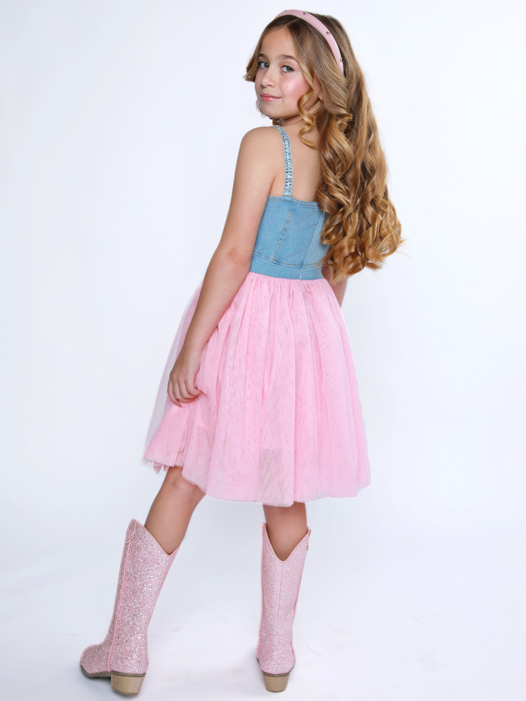 Sparkle Denim Bow Tulle Dress