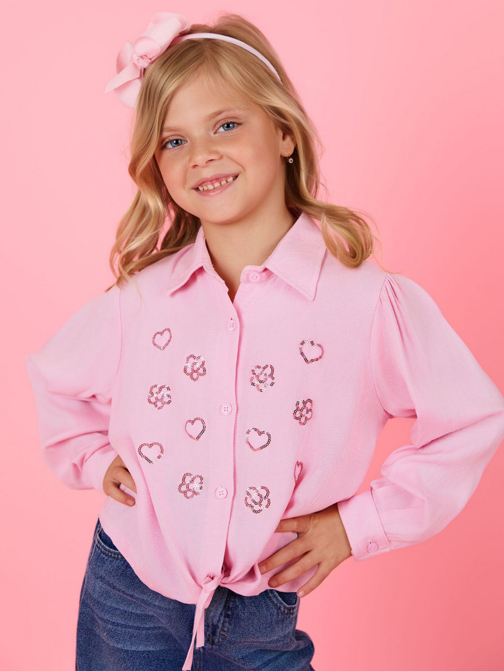 Ultra Luxe Pink Sequined Relaxed Fit Button-Up Top