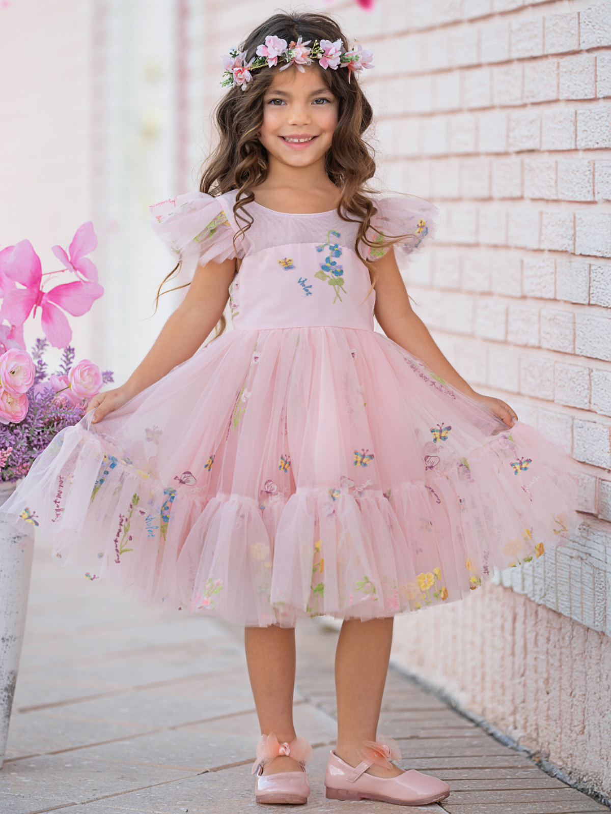 Blush Fairy Garden Embroidered Floral Tutu Dress