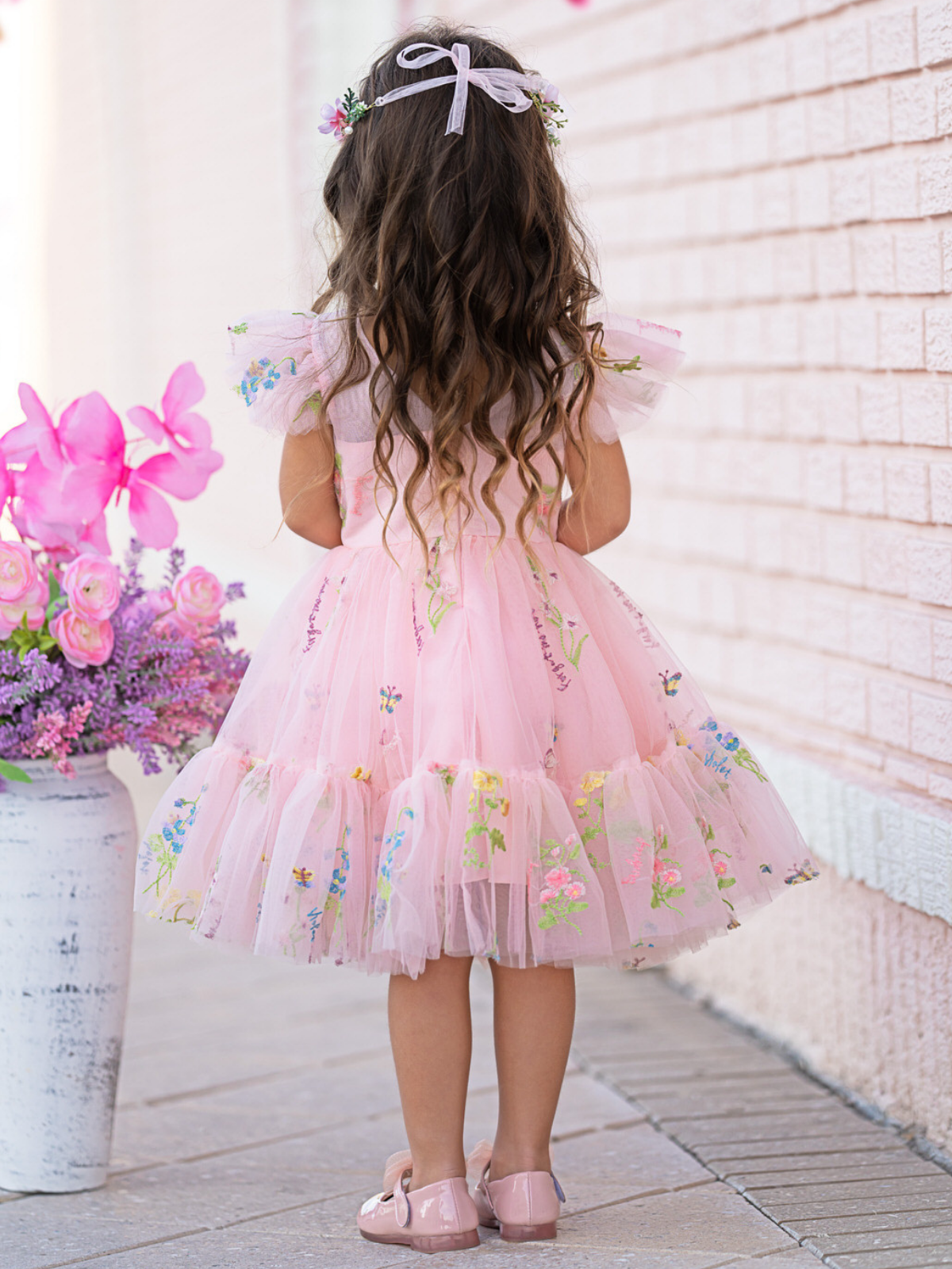 Blush Fairy Garden Embroidered Floral Tutu Dress