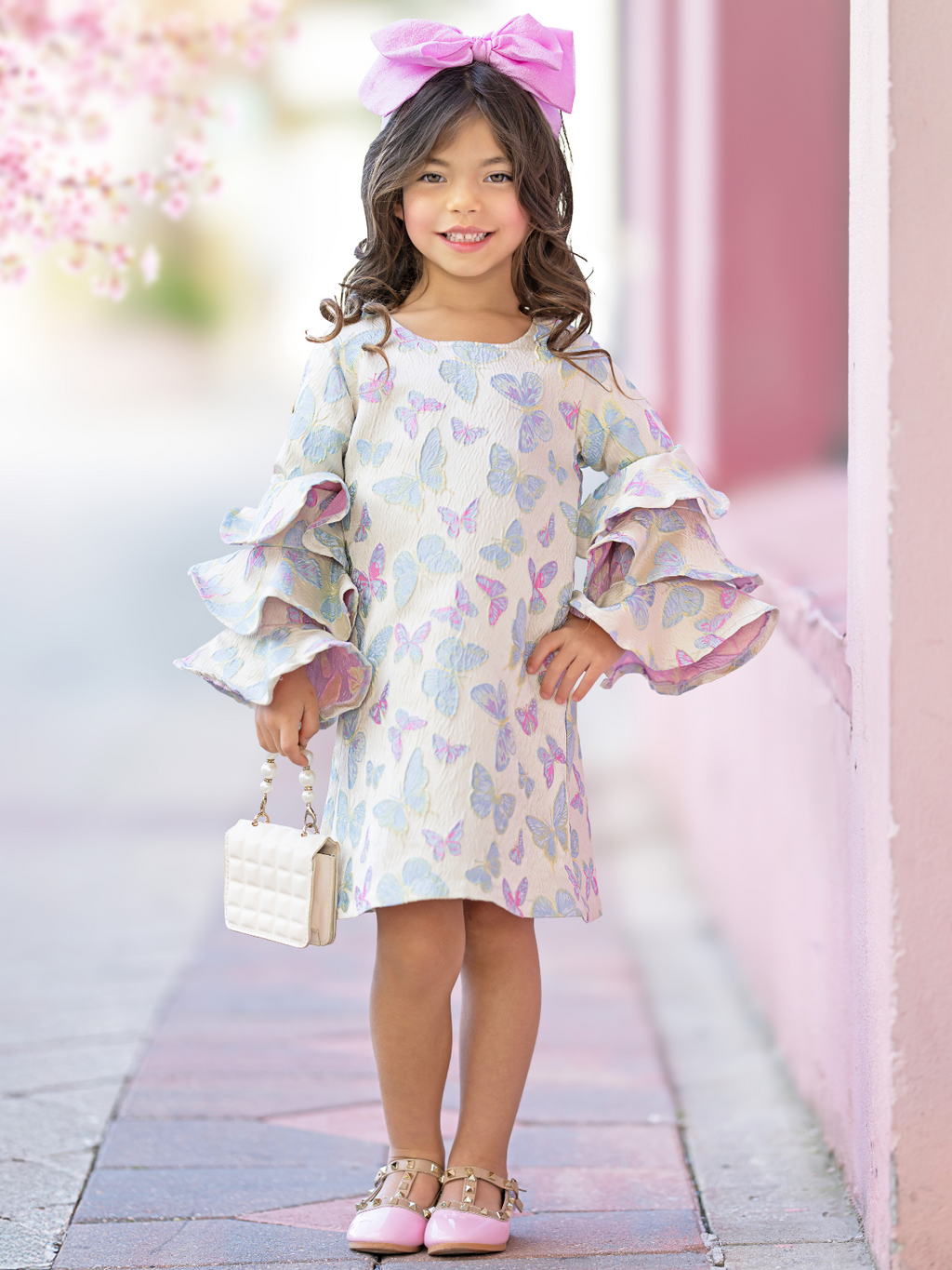 Fluttering Butterfly Ruffle Sleeve Dress