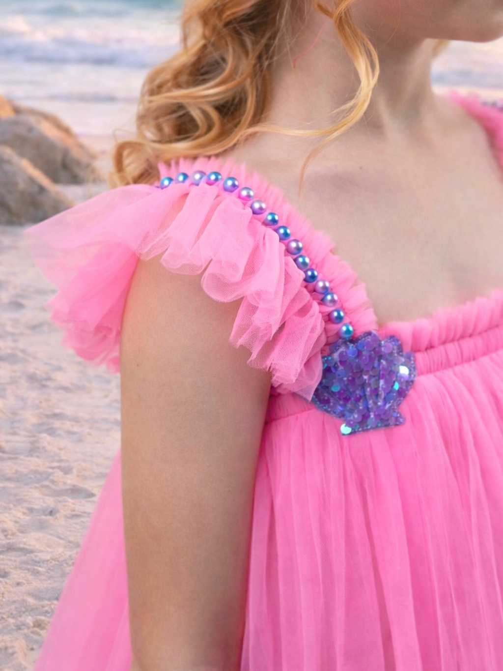 Seaside Pink Sequin Shell Party Dress