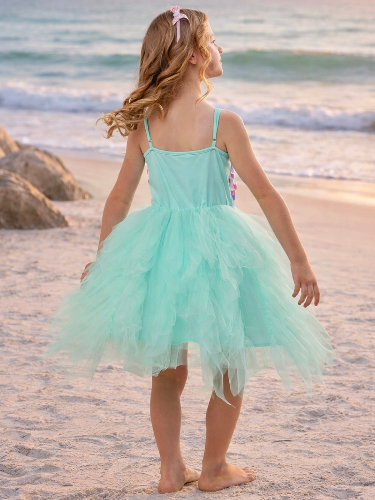 Iridescent Aqua Mermaid Sequin Party Dress