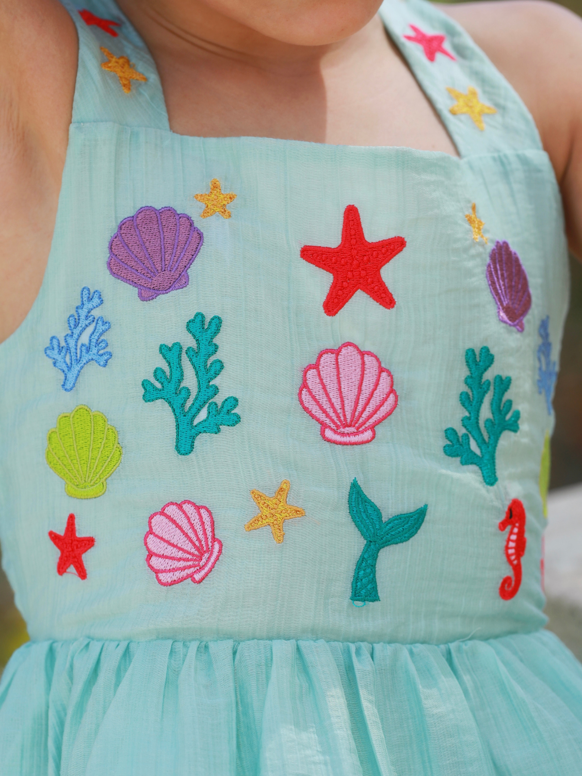 Seaside Cutier Embroidered Cross Back Dress