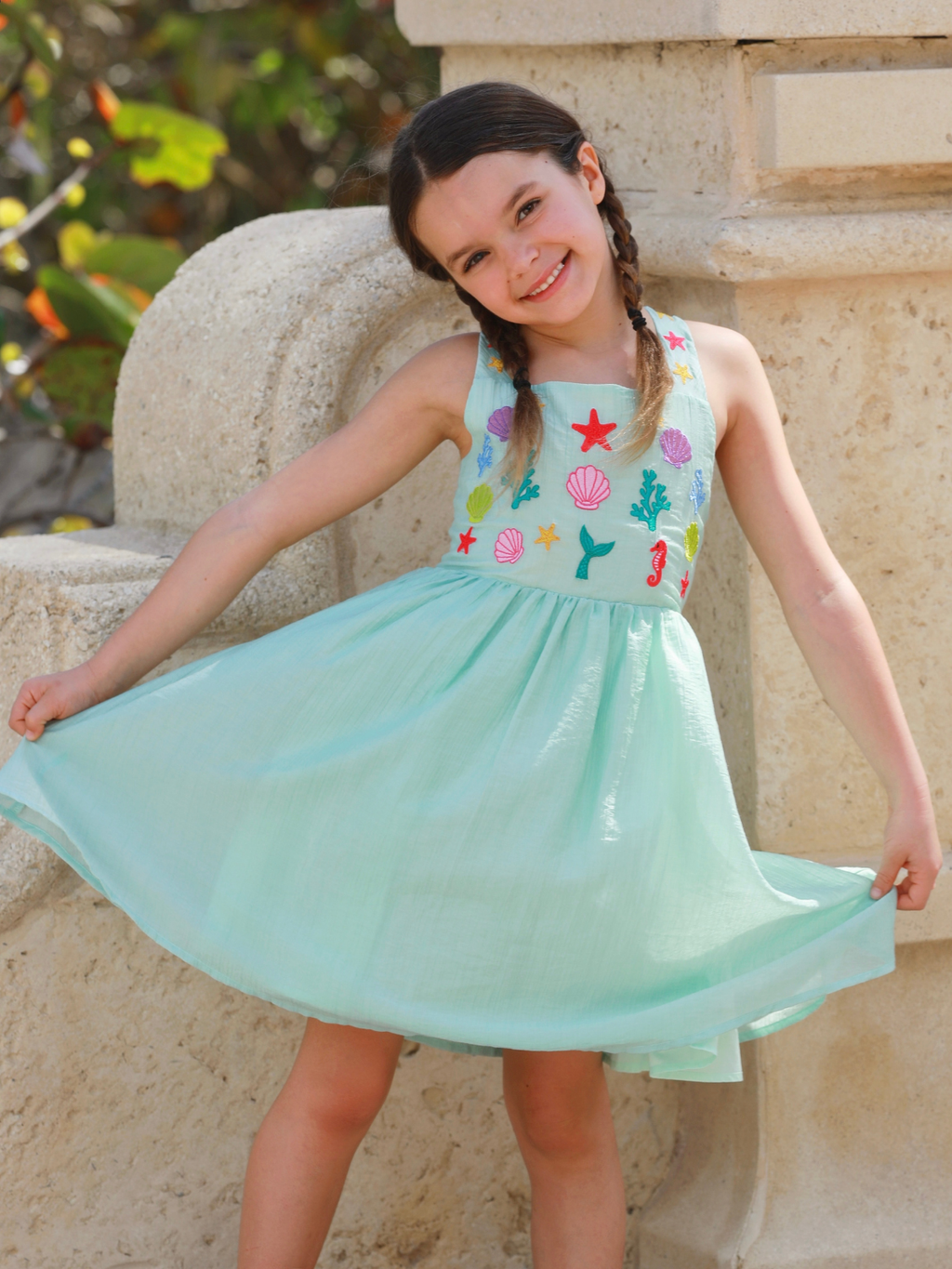 Seaside Cutier Embroidered Cross Back Dress