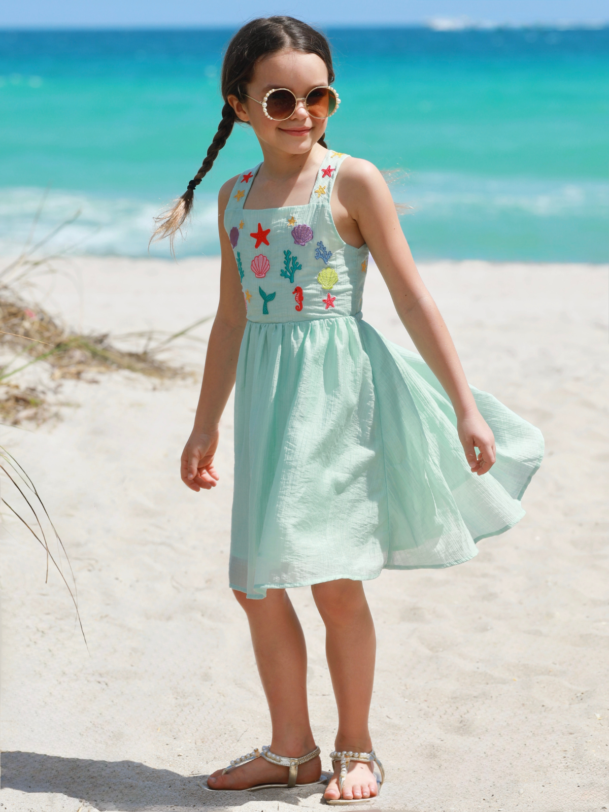 Seaside Cutier Embroidered Cross Back Dress
