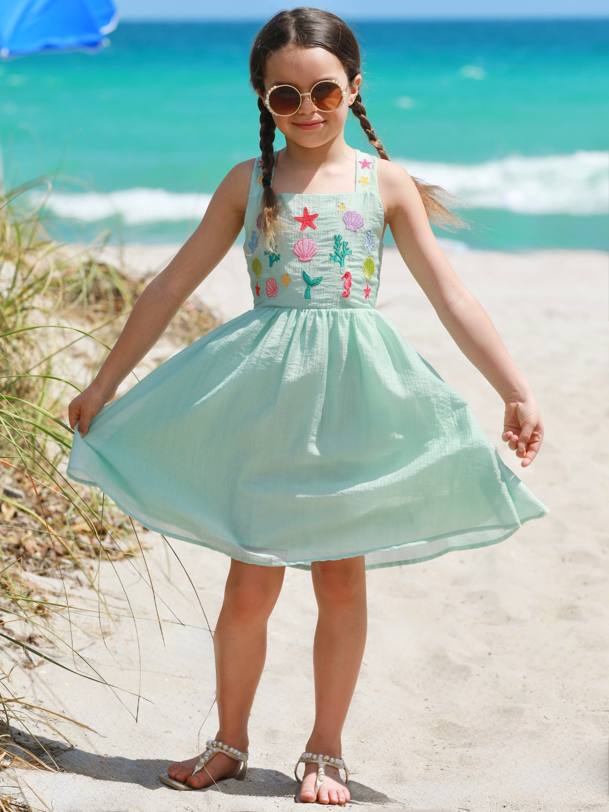 Seaside Cutier Embroidered Cross Back Dress