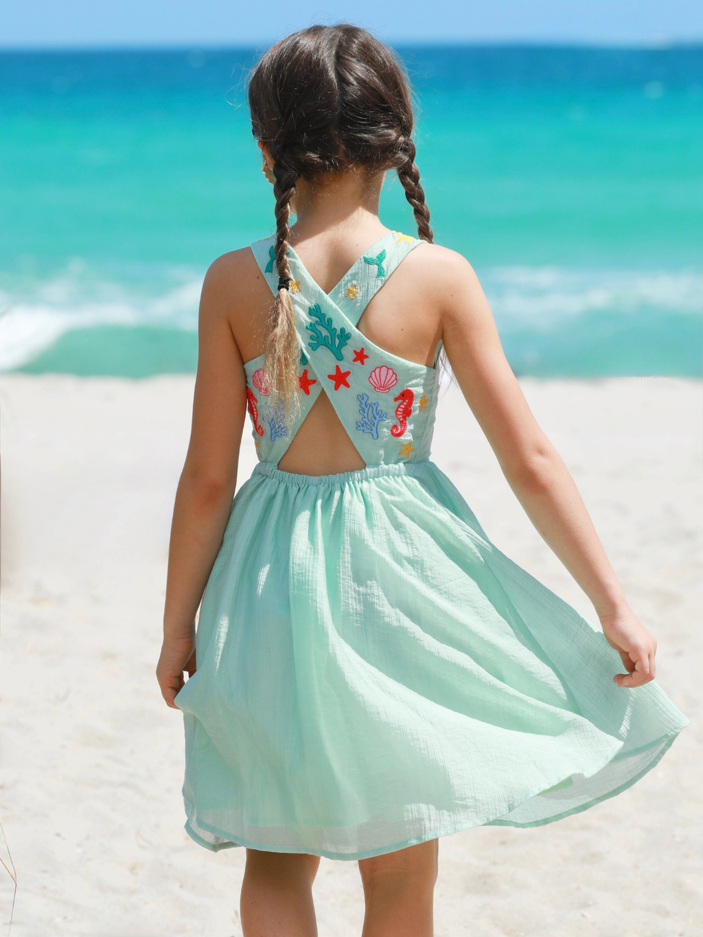 Seaside Cutier Embroidered Cross Back Dress