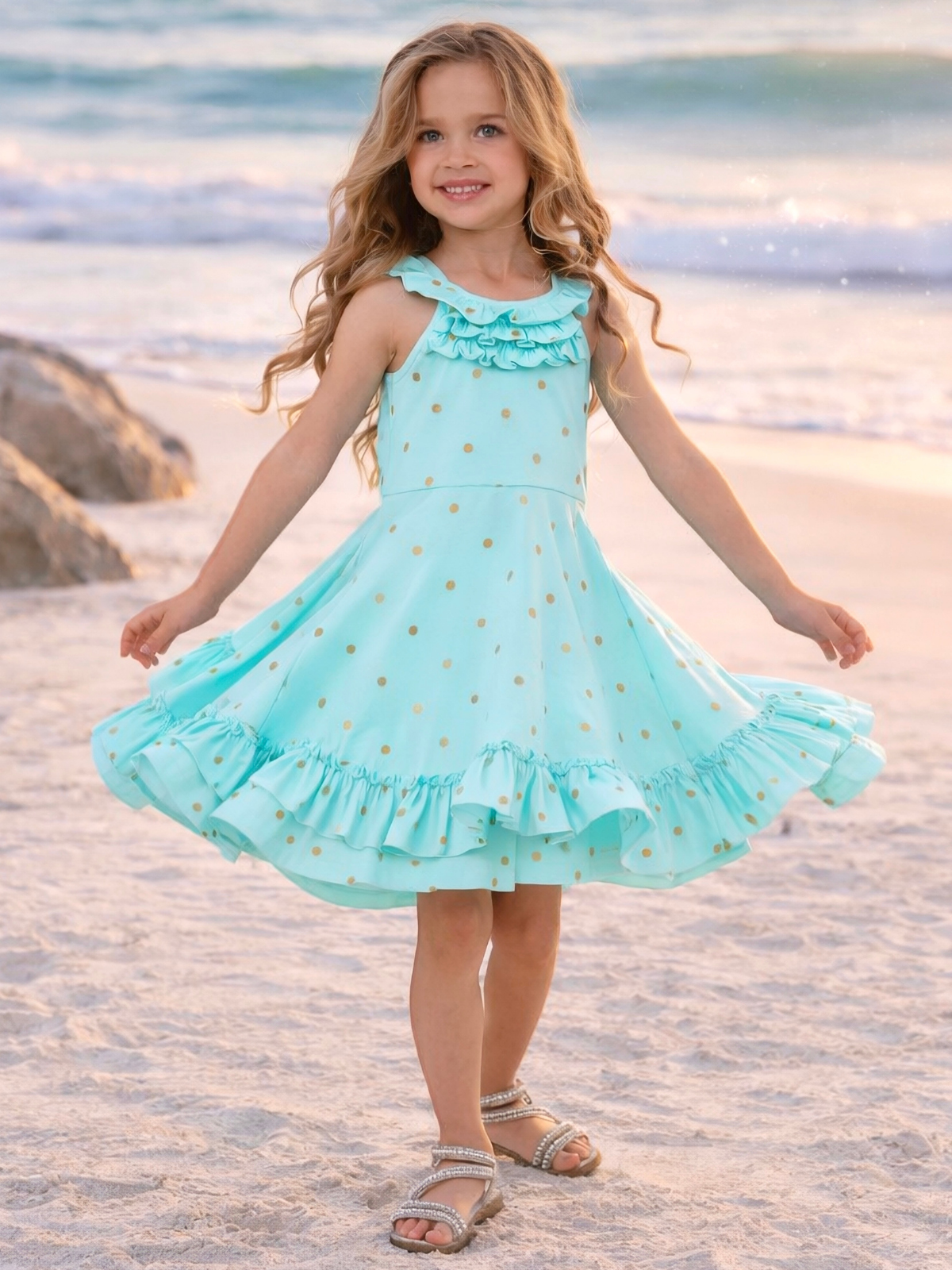 Seaside Polka Dot Sleeveless Cotton Dress