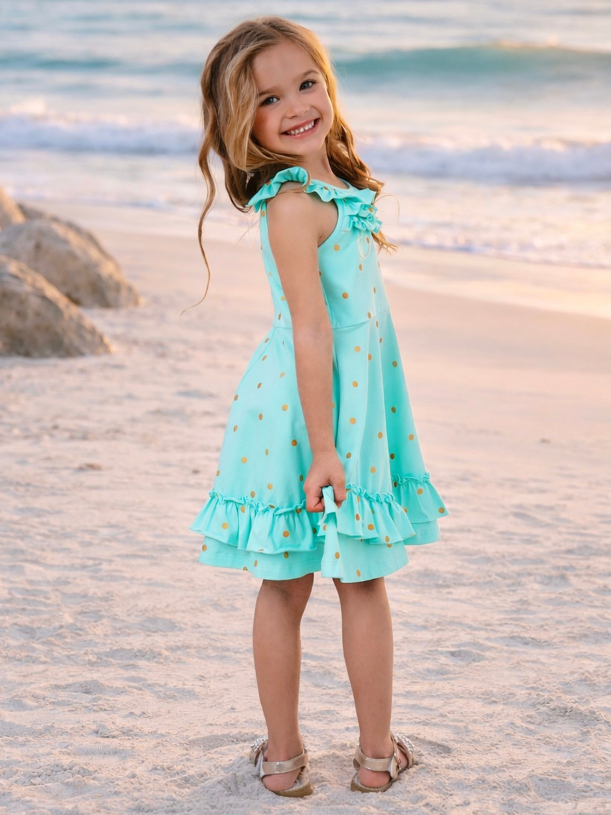 Seaside Polka Dot Sleeveless Cotton Dress